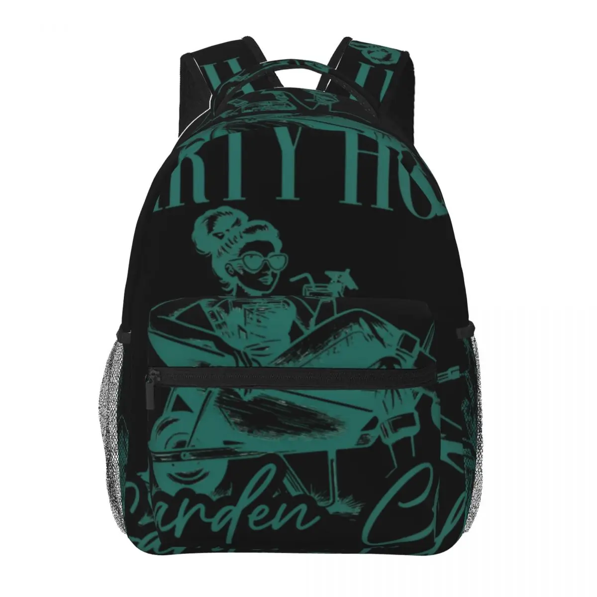 Boho Vintage School Backpack Center Garden Woman Wheelbarrow Retro Garden Club Green White Lightweight Backpack for Spring Boys