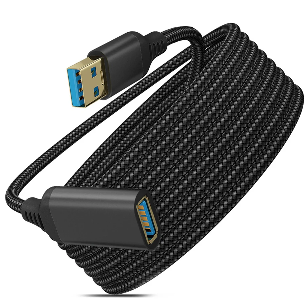 كابل تمديد USB 3.0 من النوع a من ذكر إلى أنثى، مادة مضفرة متينة، كابل نقل بيانات عالي (5 أمتار/16 قدم)