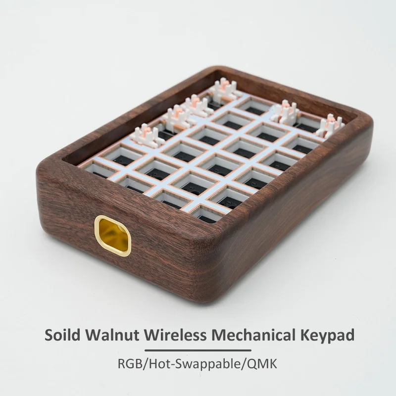 Soild Walnut Wood Wireless Mechanical Numpad Keyboard Kit Hot Swap Socket RGB Backlit With Wooden Case