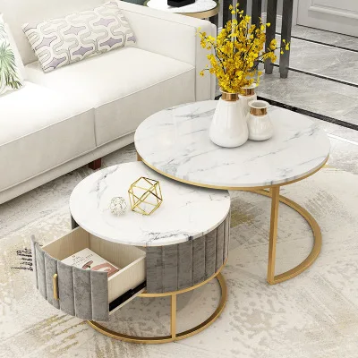 Nordic Light Luxury Marble Round Coffee Table Combined with Modern Minimalist Small Apartment Living Room Side Table