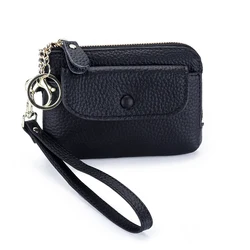 Cowhide Leather Women Coin Purses With Wrist Strap Hot sales Genuine Leather Ladies Wallets Purse with Key Ring