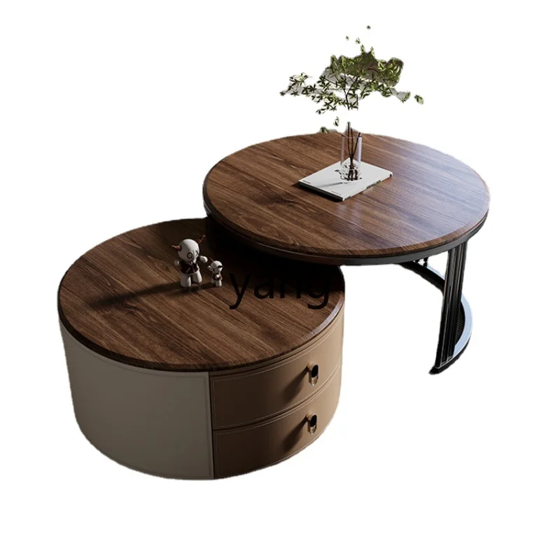 

LMM Solid Wood Tea Table round Combination Living Room Home Small Apartment Light Luxury and Simplicity Modern Tea Table
