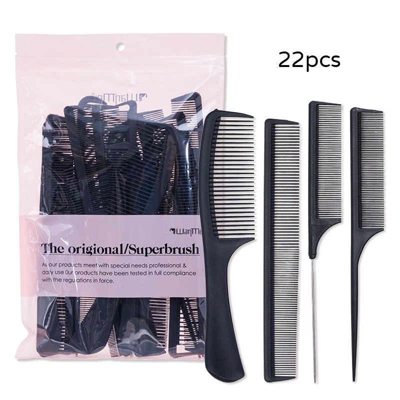 22 Pieces Professional Barber Combs Premium Black Carbon Fiber Hair Comb Set for Teasing and Parting Combs for Hair Stylists