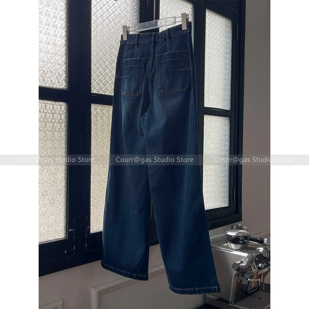 Pantaloni rilassanti ~ Jeans larghi a gamba larga da donna con doppia tasca, colore retrò invecchiato