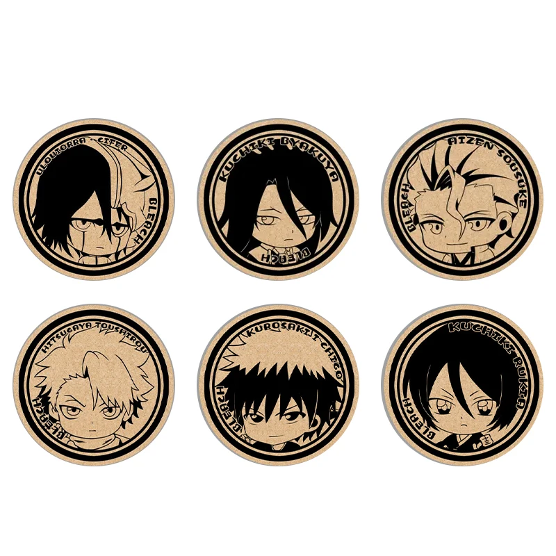 BLEACH Animation Comics Peripheral Toys Cork Coaster Anti-slip Mats Car Decorations Q-Version Action Model Figures Colletion