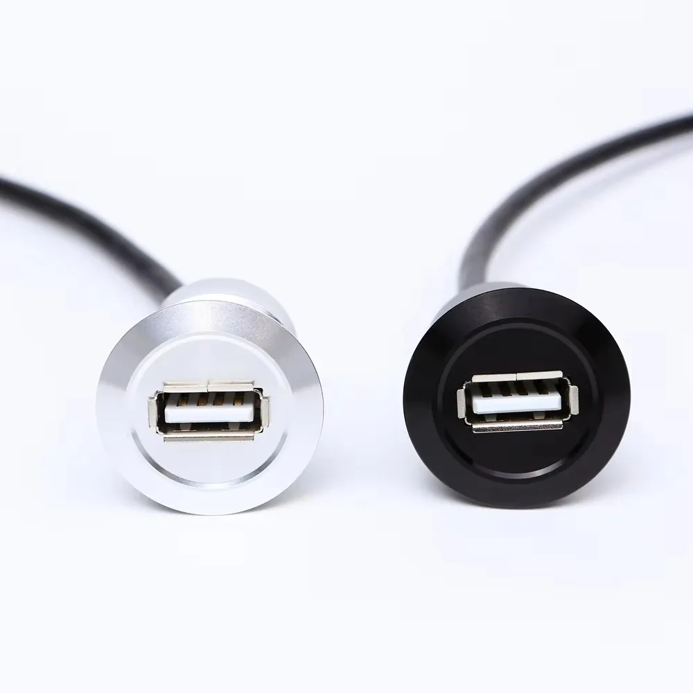 22mm USB 2.0 Connector Socket Aluminum Anodized Metal Mounting Diameter Female to Male Adapter with 60CM Cable