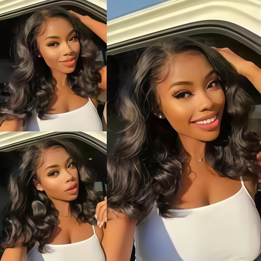18 Inch Brazilian Short Body Wave Bob Human Hair Wigs 250 Density Pre Plucked Natural Hairline 13x4 HD Transparent Lace Frontal Wigs Soft Real Human Hair Lace Front Bob Wigs For Women Daily Makeup Party Styling