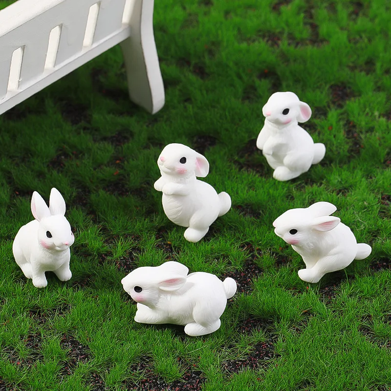 5pcs MiNI Cute Kawaii Simulation Rabbit Resin  Bunny Model Figurine Dollhouse Miniature Accessories DIY Decor Ornament Craft