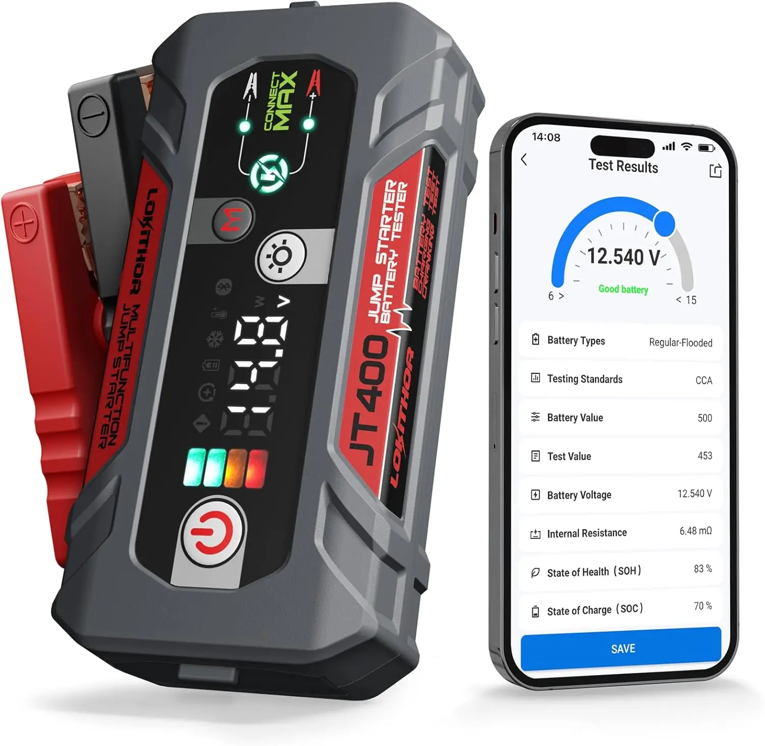 

2500A Portable Car Jump Starter with Battery Tester, 12V for Up to 8.5L Gas or 6.5L Diesel Engines