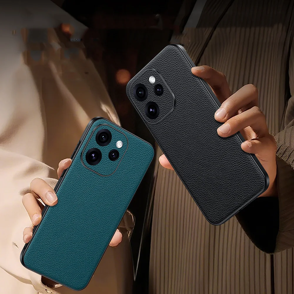 حافظة جلدية أصلية فاخرة مع نمط ليتشي من البولي يوريثان الحراري والكمبيوتر الشخصي غطاء هجين لهاتف Reno15 Pro ممن لهم رينو 15 حافظة هاتف Skin Funda