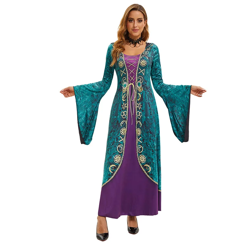 Женское платье ведьмы с капюшоном, готическое платье с рукавами-колокольчиками на Хэллоуин, вечернее платье, элегантные костюмы для косплея, праздничная одежда в стиле аниме