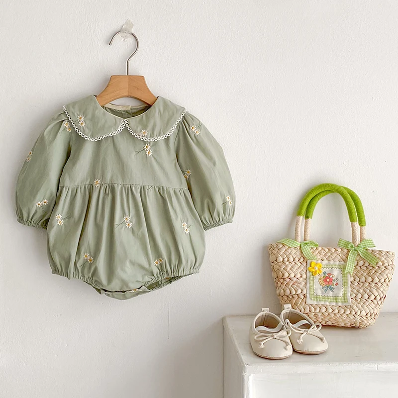 

New Infant Baby Girl Romper Embroidered Flowers Cotton Lace Long Sleeve Newborn Rompers Baby Onepiece Fashion Baby Girl Clothing