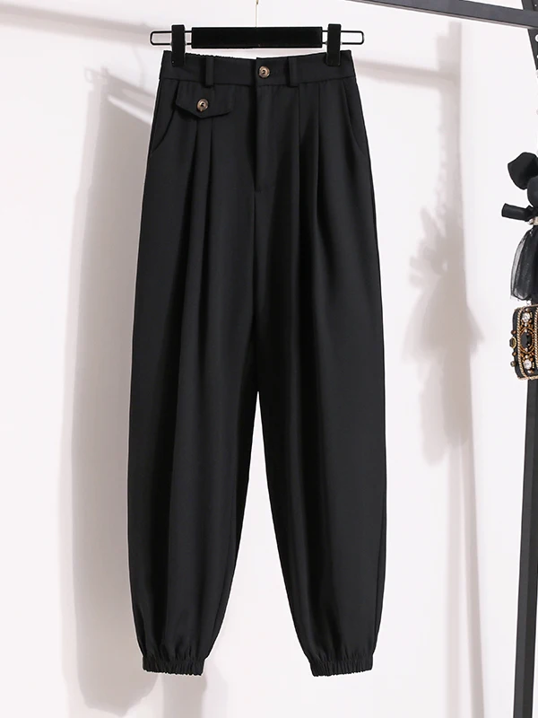 Bla ارتفاع الخصر فانوس السراويل النسائية عارضة السراويل الطويلة عمال Sle فضفاضة تناسب Faionable مريحة عالية الخصر السراويل