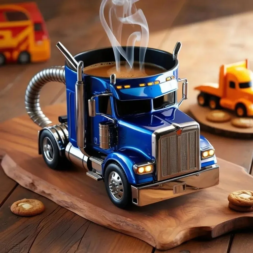 Durable Truck Coffee Mug Semi Truck Handcrafted Coffee Cup Semi-trailer Shaped 11 Ounces Semi-Truck Coffee Mugs For Men