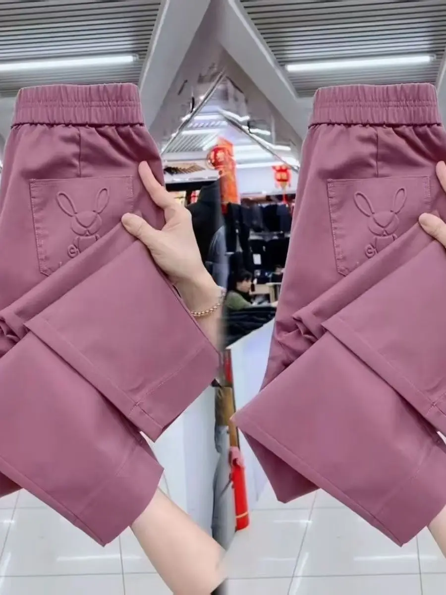 

Брюки-шаровары с высокой талией из чистого хлопка, повседневные, летние, 2025, новая корейская модная коллекция, свободные, утягивающие, укороченные (7/8)