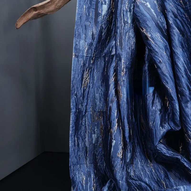 Blue Ocean Jacquard Cloth Oil Painting Creative Three Dimensional Flash Heavy Texture Coat Pants Skirt Designer Retro Fabric