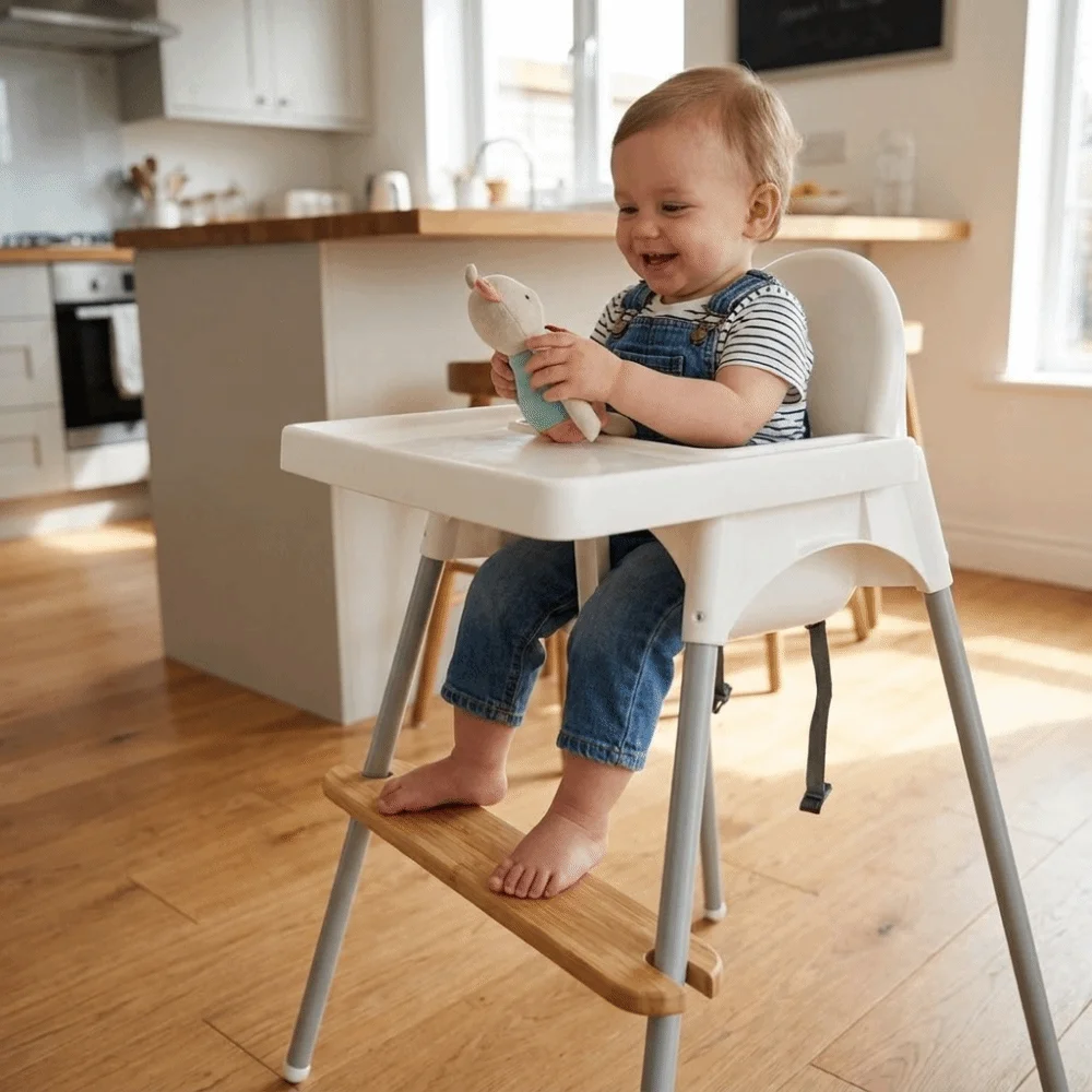 Adjustable Height High Chair Footrest Non-Slip Natural Bamboo Baby Highchair Foot Stool Smooth Surface Durable