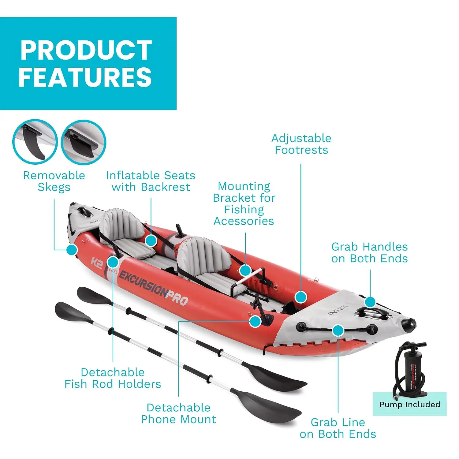 Inflatable Kayak Set, SuperTough PVC, Deluxe 86in Paddles & High Output Pump, Custom