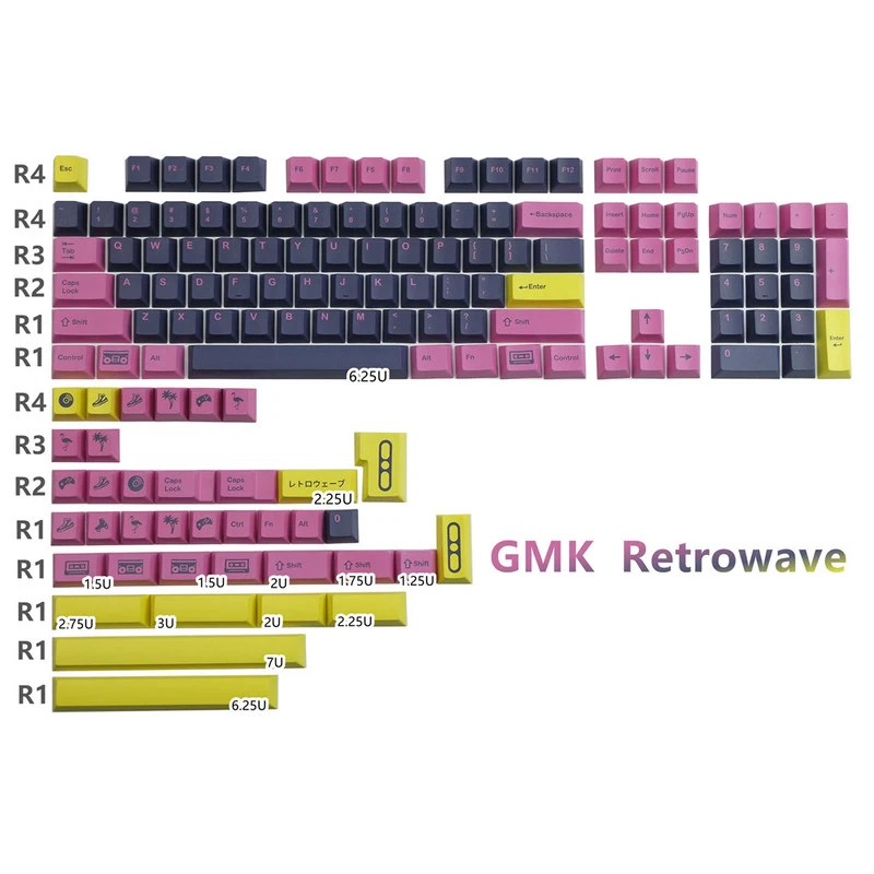 

140Key GMK Retrowave Keycaps PBT Dye Subbed Key Caps Cherry Profile Keycap With 2.25U 2.75U 3U 7U Spacebar ISO Enter