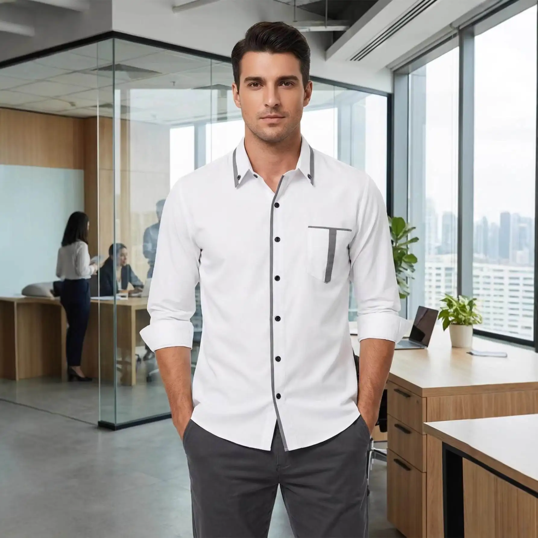 

Loose Long Sve Busin Casual Men's irt Color Blo Spring 2026 Wi Ebay New Arrival PU Leather Other Material