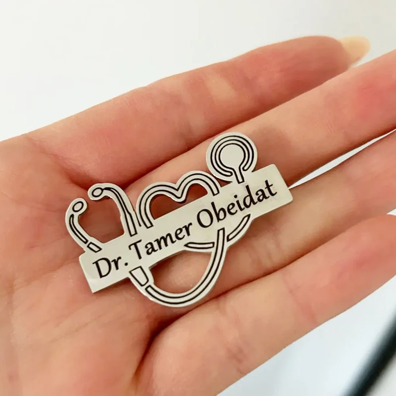 Custom Engrave Name Nurse Pin Healthcare Worker Doctor Brooch Stainless Steel Products Healthcare Worker Gifts For Doctor