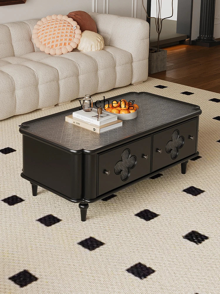 Xl Classic Black Solid Wood Four-Leaf Clover Tea Table Log Square Living Room TV Cabinet Unit