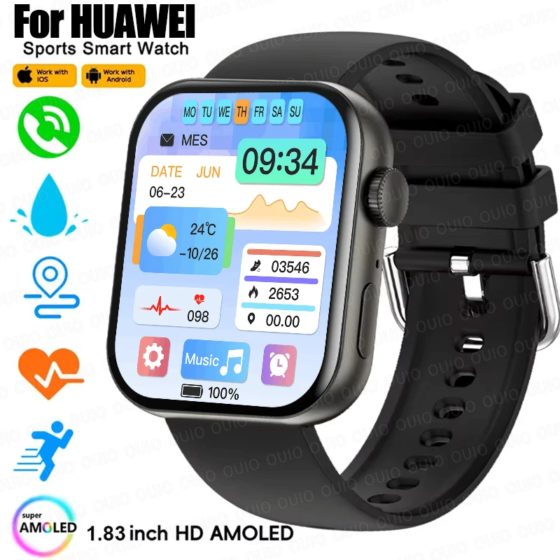 

Для HUAWEI Watch S9 мужские умные часы 1,83 дюйма экран NFC BT вызов водонепроницаемые часы с беспроводной зарядкой монитор температуры умные часы