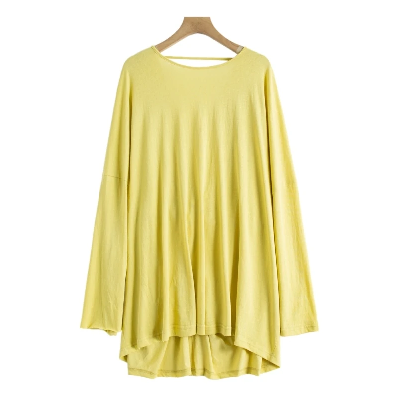 Locker sitzendes Bal-T-Shirt mit Knoten-Design, lässiges SLE-Baumwoll-Polyester-Mischung, langes, rundes, mittellanges Damen-Top von Sve