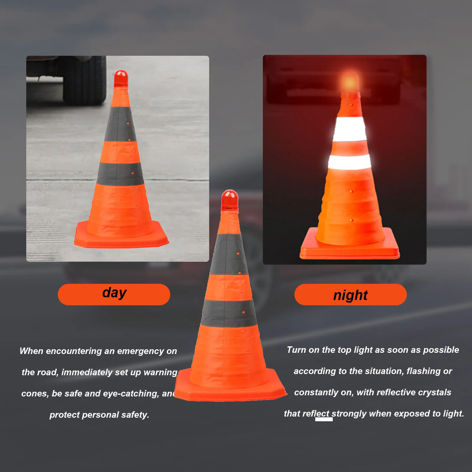 2pcs 45cm/70cm Retractable Road Cone Folding Parking Warning Cone Barricade Cone Car Emergency Warning Cone