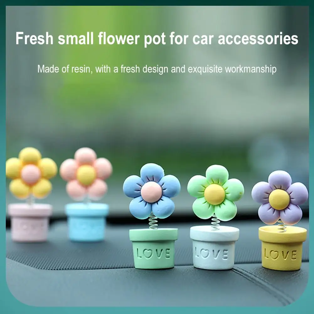 Car Dashboard Decoration Candy Color Head Shaking Dancing Cartoon Ornament Auto Cute Flowerpot Interior Accessories Flower D7E9