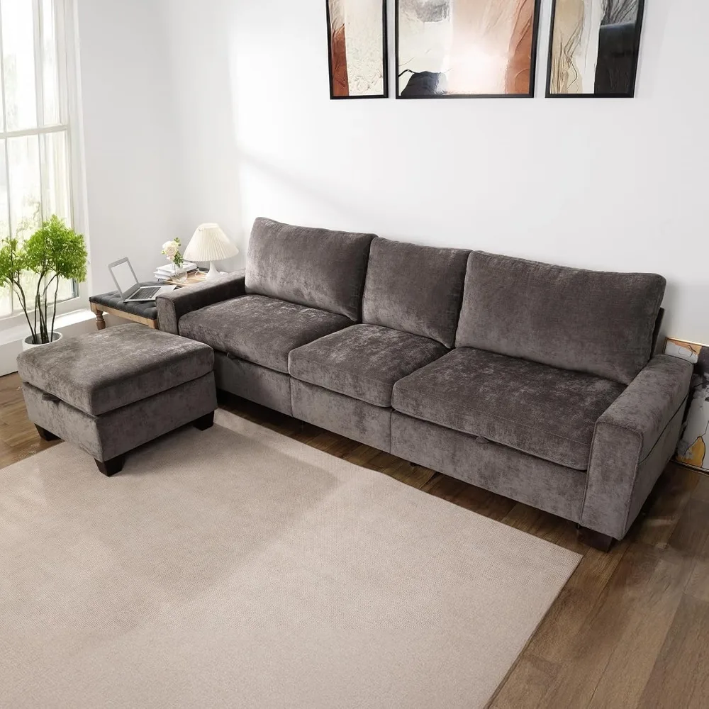 

112“ Convertible Storage Sectional Sofa,L Shaped Couch with Storage Ottoman,Multi-Functional Reversible Sofa with Huge Storage