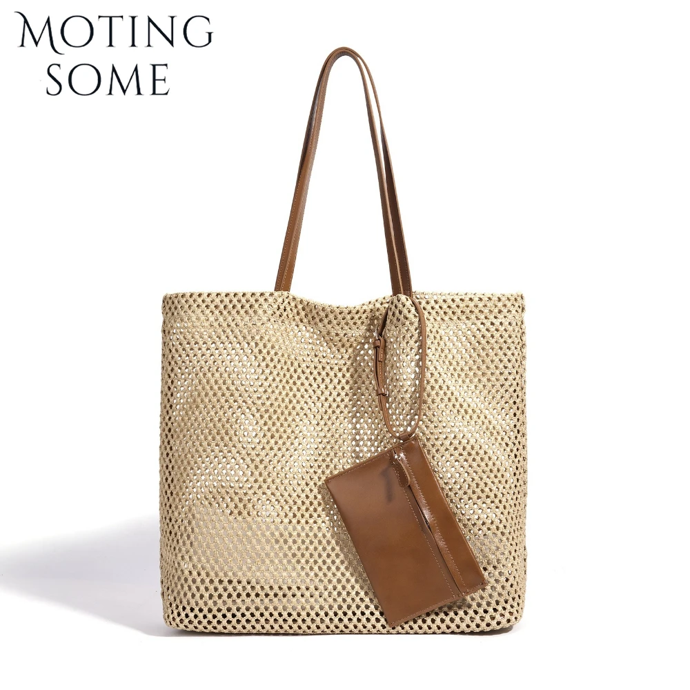 

MOTINGSOME Straw Bag Woman Handbag and Purse Vacation Holiday Beach Bags Seaside Travel Tote Grass Woven Shoulder Tote Hollow