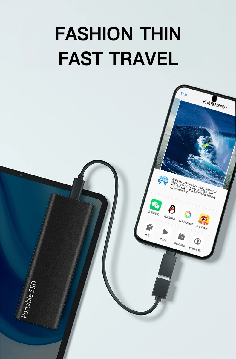 Disque SSD externe Portable haute vitesse 1 to, Interface USB3.1 type-c, disque dur de stockage de masse pour ordinateur Portable/Mac/téléphone