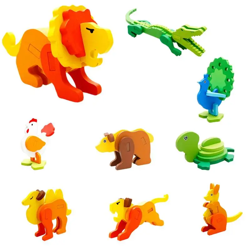 

3D Animal Puzzles Wooden Building Blocks Puzzles Game Early Learning Interactive Brain Teaser Toys gifts For Kids Boys Girls