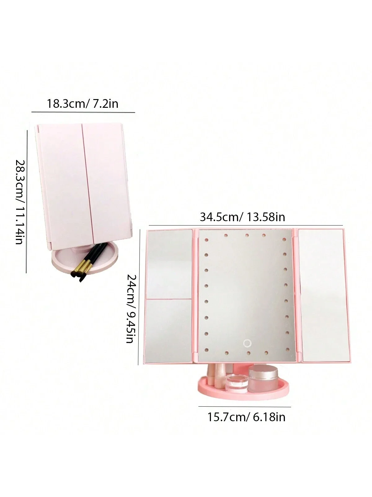 

1pc 2x 3x Magnification Three-Folding Makeup Mirror With 22 LEDs, Suitable For , Travel, Portable, Foldable USB Makeup Mirror