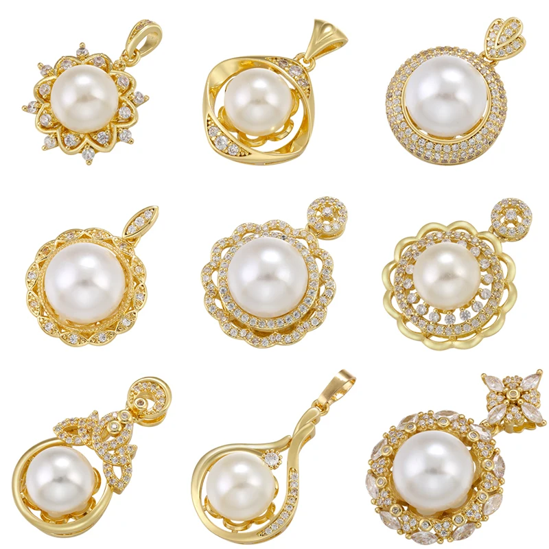 ZHUKOU 10 styles pearl charms for jewelry making women handmade jewelry making supplies Cubic zirconia Pendant wholesale VD1250