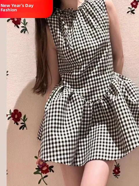

Floral Print Puffy Sleeveless Doll Dress Youthful Feeling Casual High Waist A-Line Skirt Suitable for Spring Summer Autumn