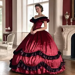 1883s Victorian Red Princess Dress Costume Women Vintage Victorian Gothic Vampire Wedding Dress Costom