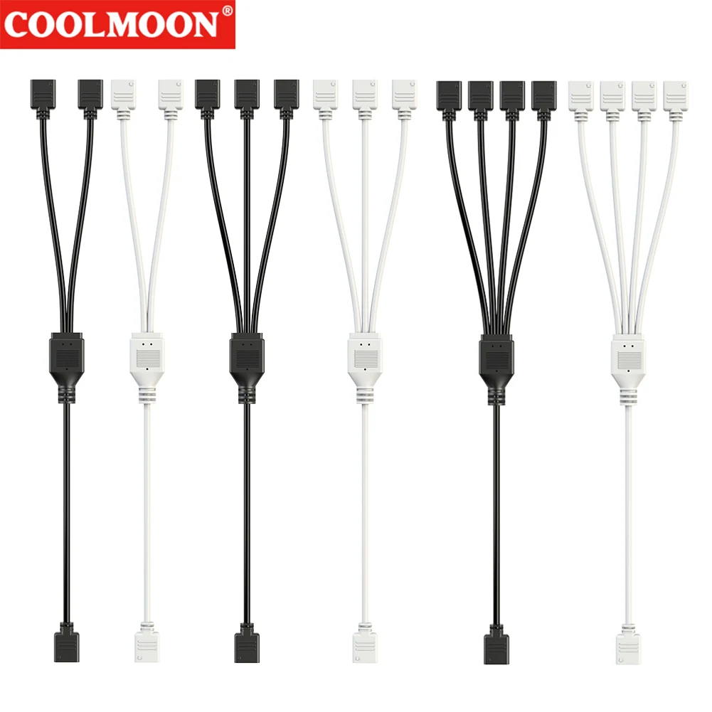 COOLMOON 5V 3Pin Fan Hub Splitter Power Cable 30cm Extension Cable 1 To 2/3/4 Chassis Fan ARGB Splitter Hub Split Line Extension