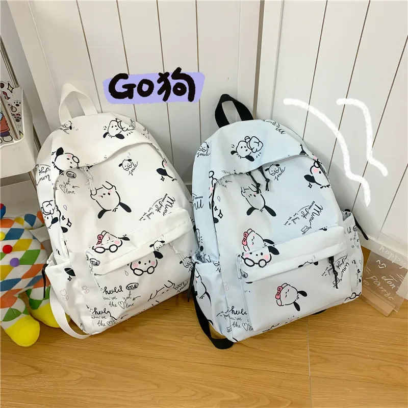 Sanrio Pochacco Travel Backpack Cute Kawaii College Bag Fashion Large Capacity Simple Printed Backpack Girl Heart Cute Backpack