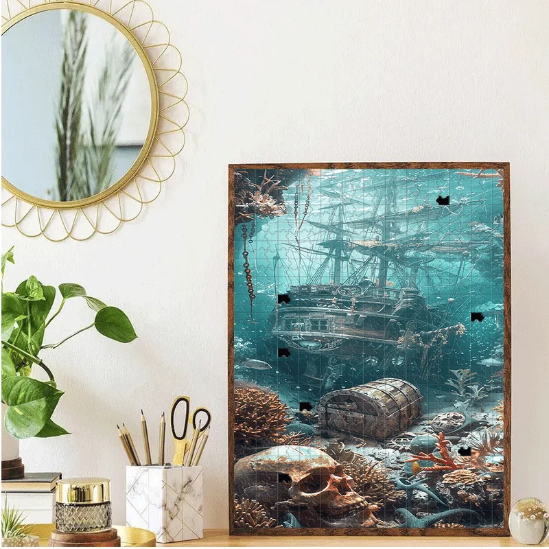 500pcs or 1000pcs Extra-Challenging Pirate Shipwreck & Treasure Chest Jigsaw Puzzle for Adults - Large Jigsaw Game with 5-Colo