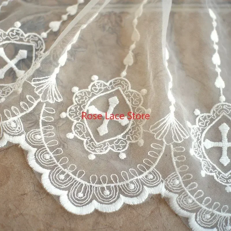 3 yards flower embroidery Lace Trim, floral Ivory soft tulle lace trim, For Doll Dress, girl dress,Wedding dress