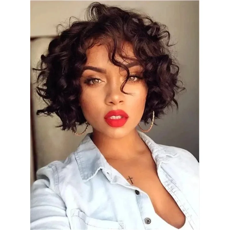 Hair Fashion Women's Bob Hairstyle Short Dark Brown Wavy Wigs 10 In