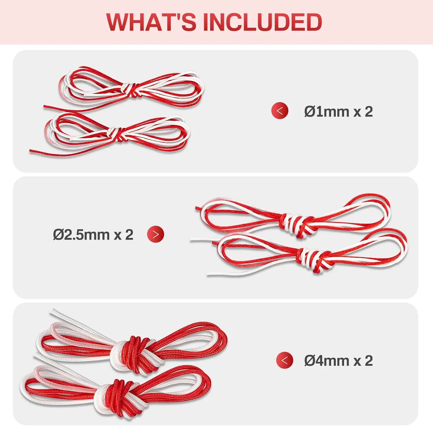 Medarchitect Surgical Knot Tying Practice Rope Two-Color Half Dyed Cord Three Thickness Suture Training Tool for Medical Student