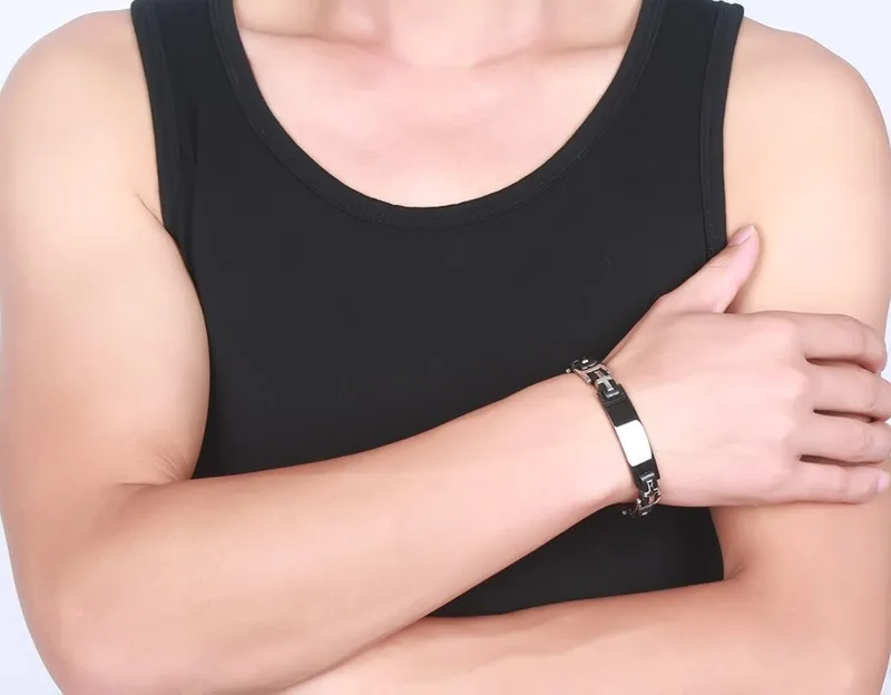 Vnox Black ID Bracelets for Men Stainless Steel Bangles Men Jewelry Arm Cuff Bracelet Men pulseira BR-143