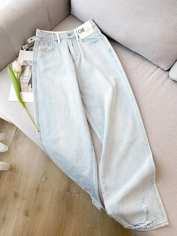 

Summer Trendy High Waist Slimming Blue Jeans Women's Casual Style Vintage Draped Wide Leg Pants Fashionable Versatile Jeans