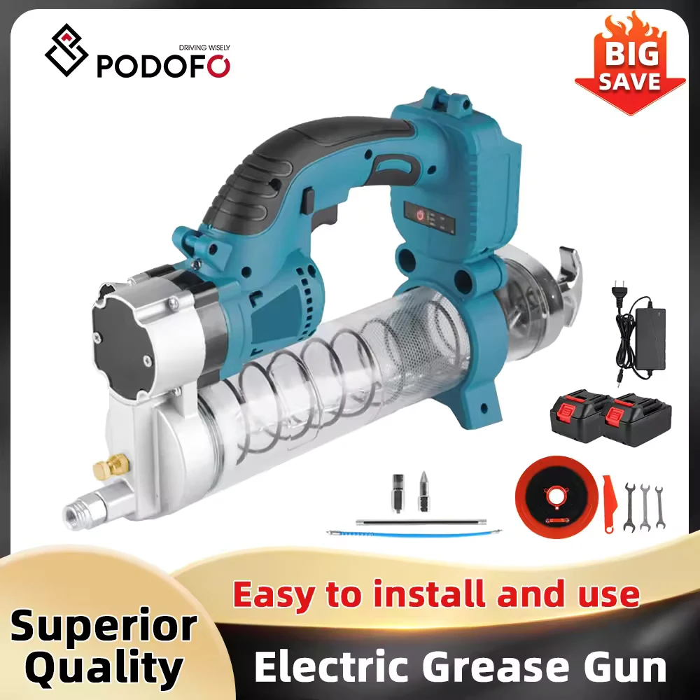 Podofo pistolet à graisse électrique 10000PSL 689Bar pour batterie Makita 960W huile lubrifiante haute pression outil électrique d'entretien de voiture