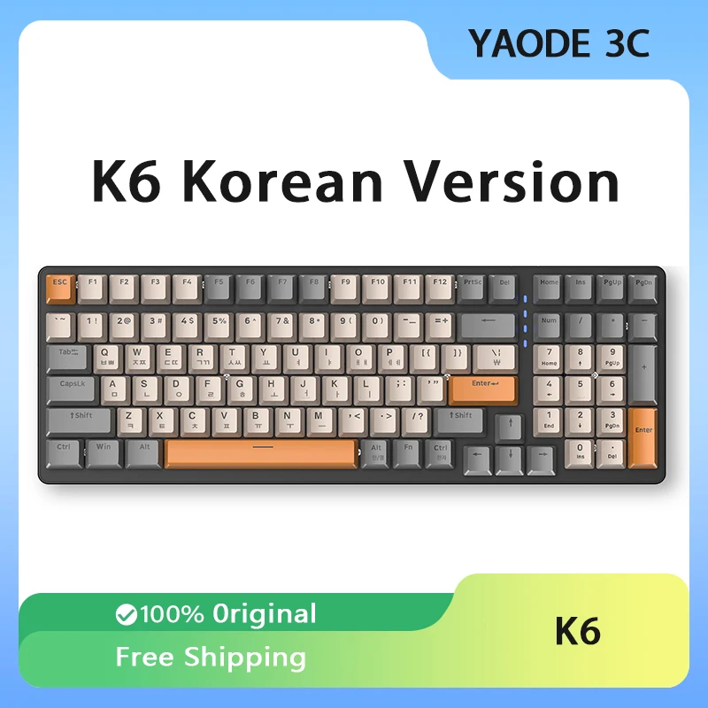 FreeWolf K6 Korean Version Mechanical Keyboard Bluetooth Wireless Three Mode Game Hotswap 100Key Esports PC Gamer Office