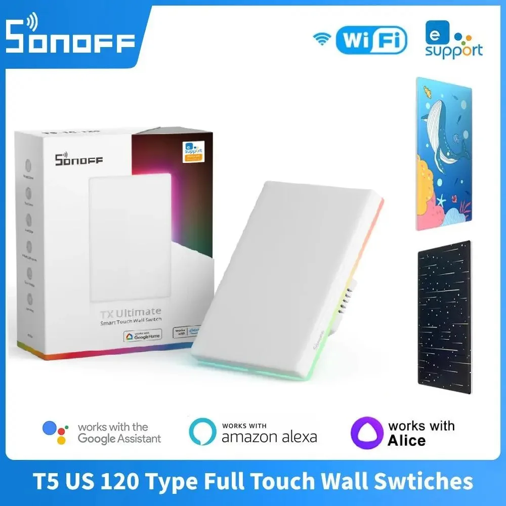 SONOFF T5 US 120 WiFi Touch Wall Switch Smart Home Replaceable Switch Cover eWeLink APP Remote Controte Control via Alexa Google