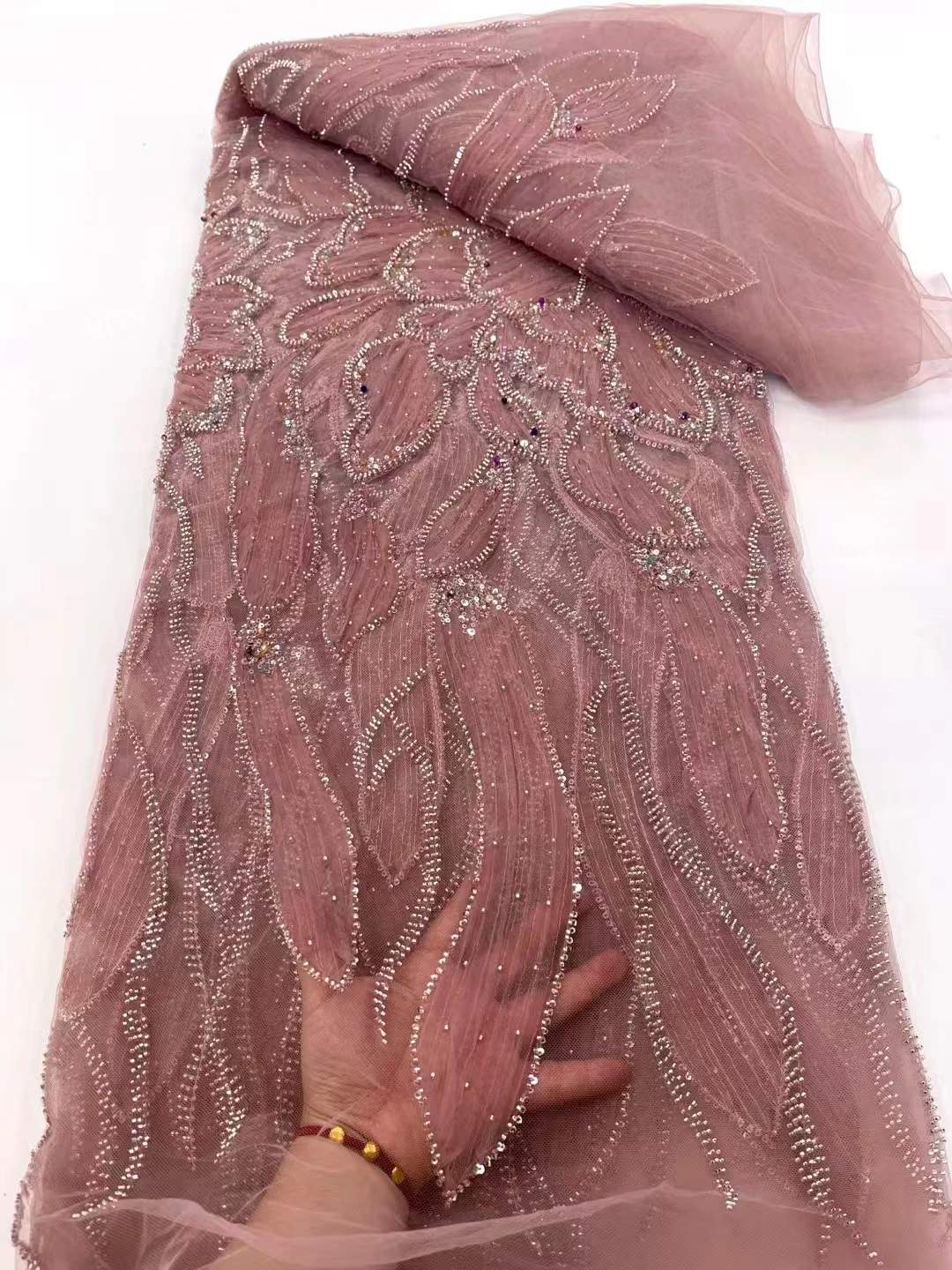 

New fashion sequins bead tube three-dimensional mesh lace fabric, luxury wedding dresses dresses designer fabrics